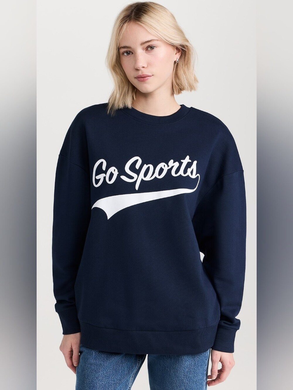 Favorite Daughter Navy Sweatshirt with White 'Go Sports' Graphic Size M